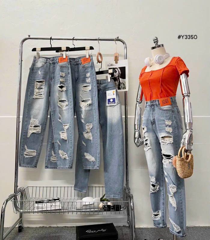 [FJ2647] Baggy jean nữ Cotton lưng cao