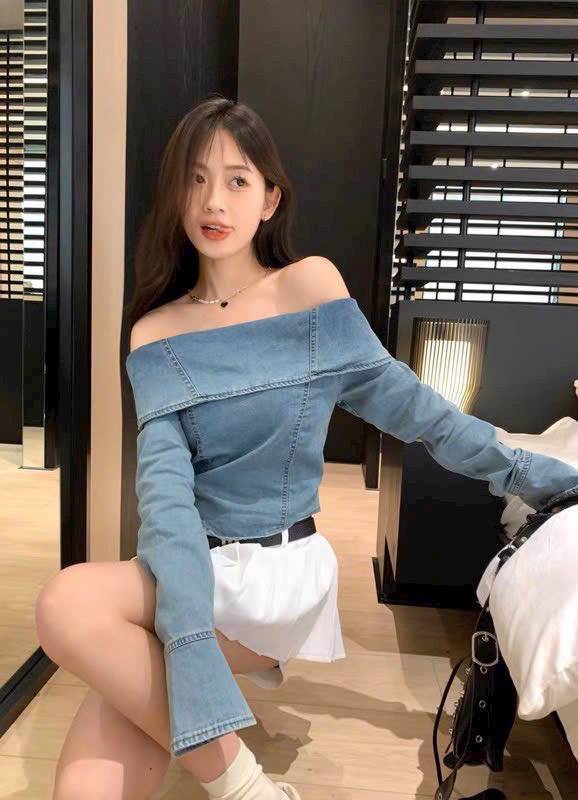 [FJ2987] Áo jean trễ vai hot trend mặc được 2 kiểu