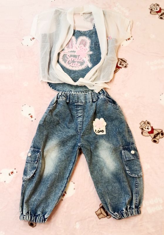 GIRLS JEANS TOP PANT WITH SHRUG SET Size 22 to 30