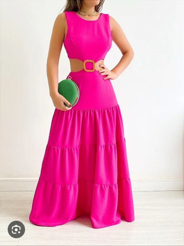 Robe longue maxi rose fuchsia