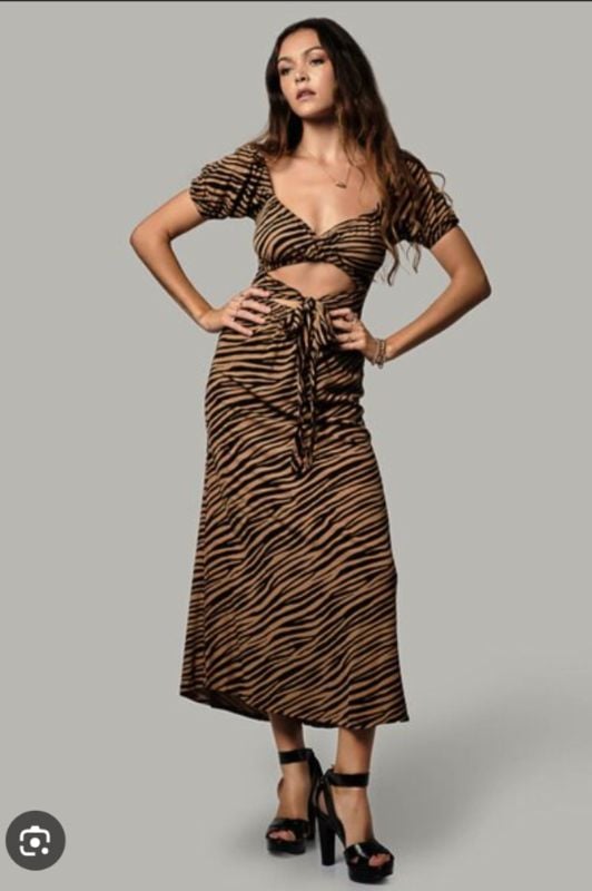 Robe longue BSL marron à motif zébre