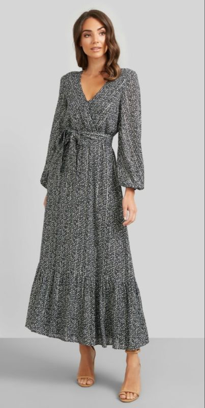 Robe longue manches col V imprilés florale