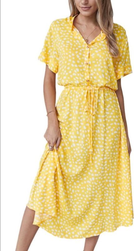 Robe chemise longue à pois animal jaune