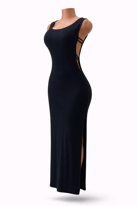 Robe moulante longue avec fente ouverte sur les côté coton