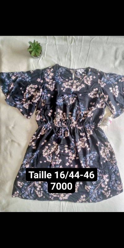 Robe fleurie bleue manche papillion
