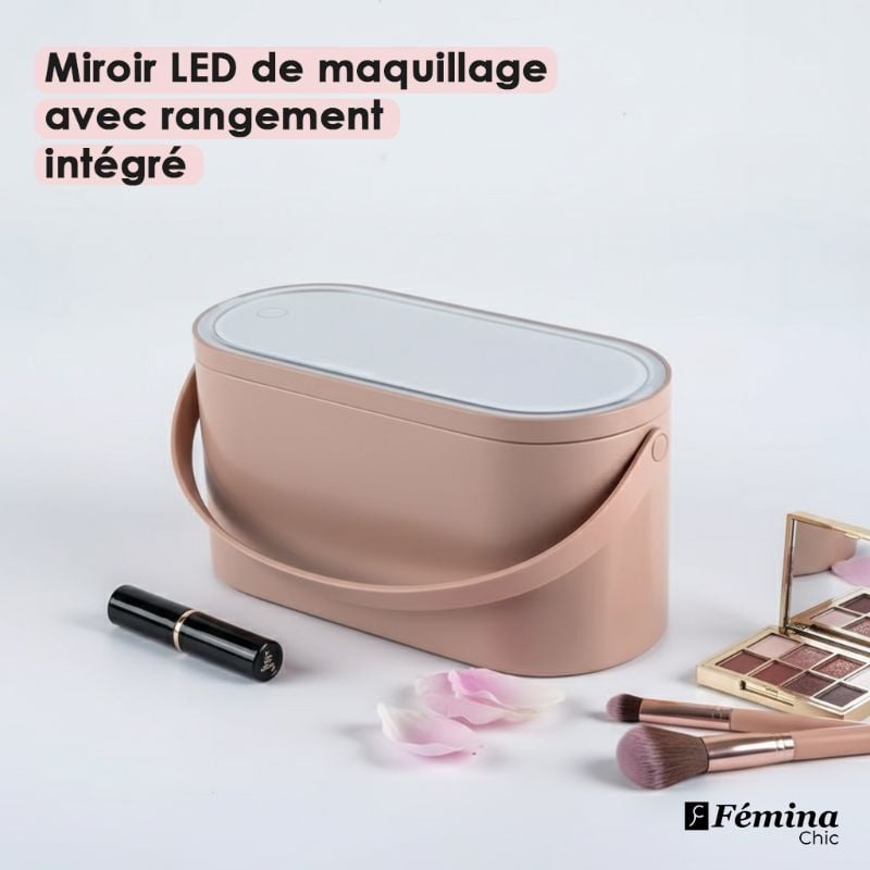Miroir LED de maquillage avec rangement intégré