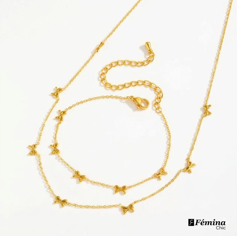 Ensemble de collier et bracelet en Noeud Papillon