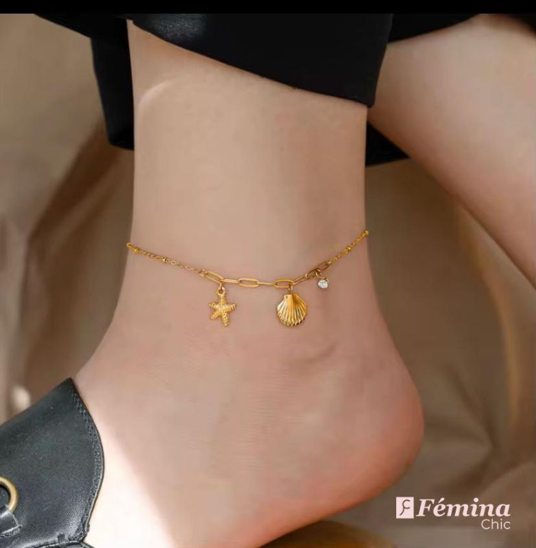 Bracelet de cheville avec Coquillage et étoile de mer