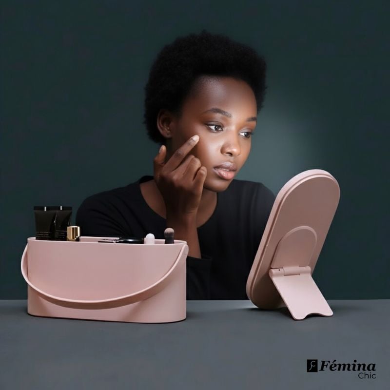 Miroir LED de maquillage avec rangement intégré
