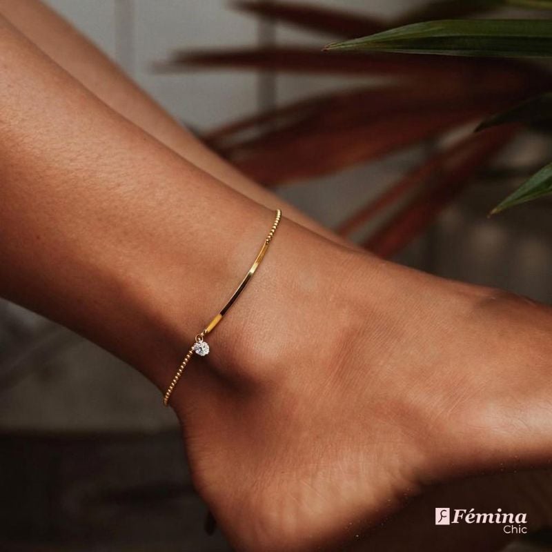 Bracelet de cheville à une Perle en Diamant
