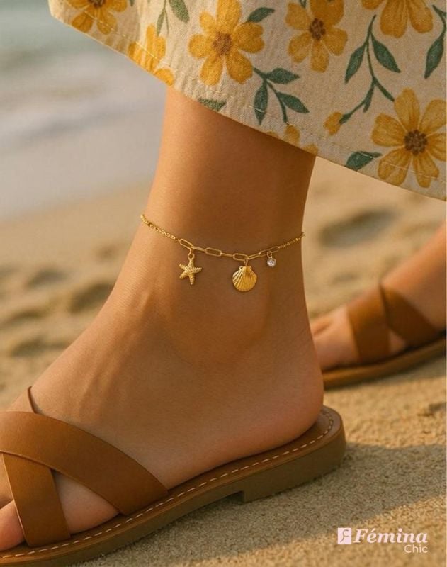 Bracelet de cheville avec Coquillage et étoile de mer