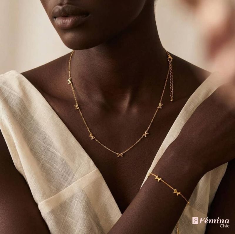 Ensemble de collier et bracelet en Noeud Papillon