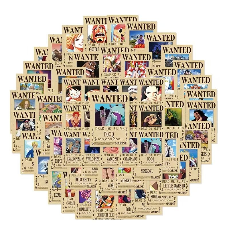 WANTED ONE PIECE STICKERS