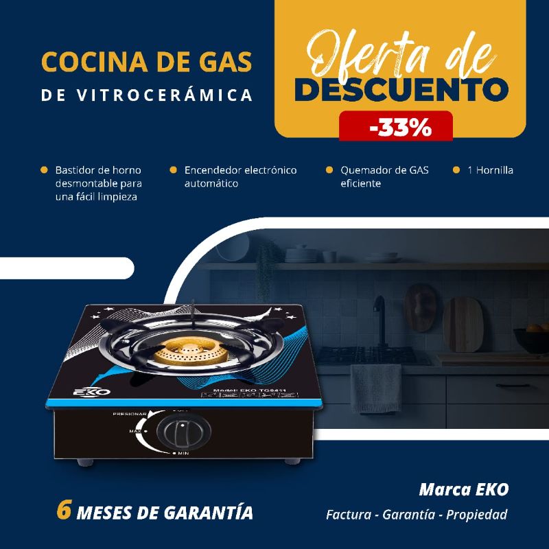 COCINA DE GAS De Vitrocerámica Marca EKO Un Quemador