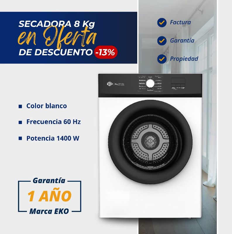 Secadora a Vapor Marca EKO 8 Kg