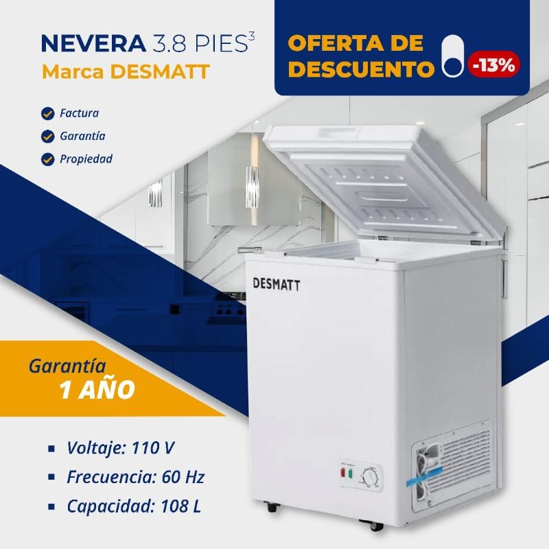 Nevera de 3.8 pies Color Blanco Marca DESMATT
