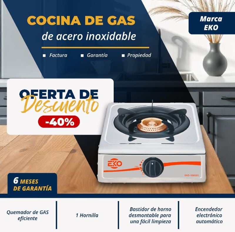 COCINA DE GAS de Acero Inoxidable Marca EKO Un Quemador