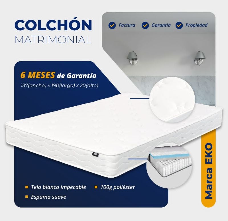 Colchón Matrimonial
 137x190x20 cm Marca EKO