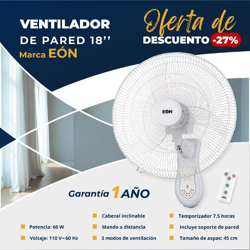Ventilador de Pared Marca EÒN de 18 pulgadas