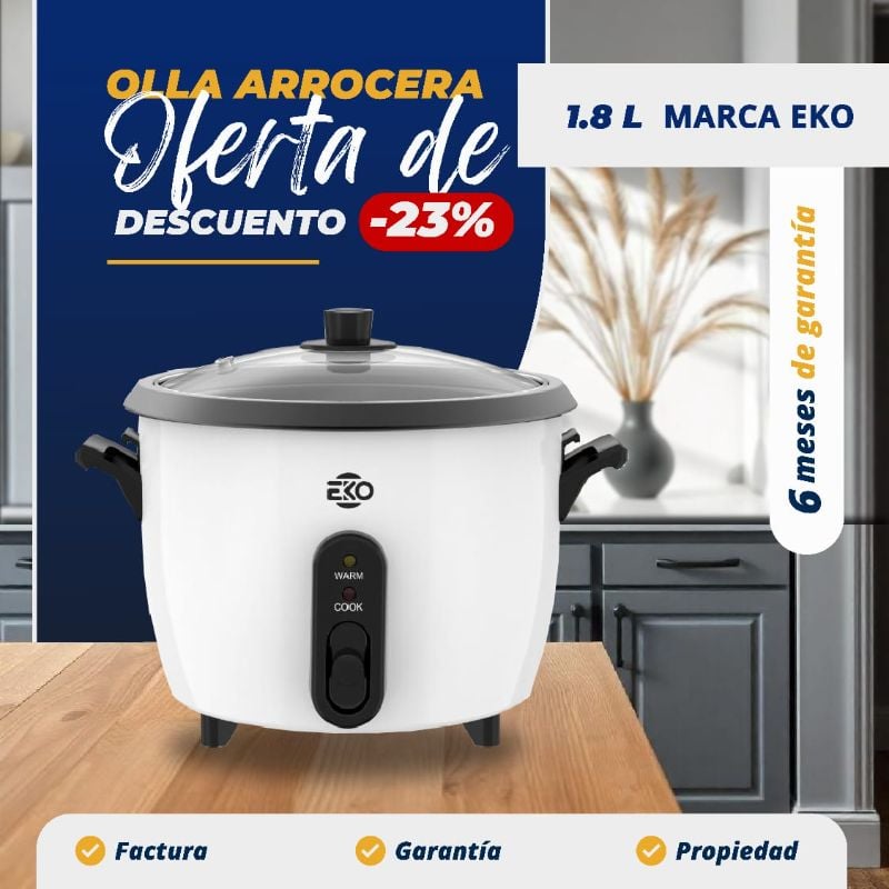 Olla reina 1.8L Marca Eko Blanca y Negra