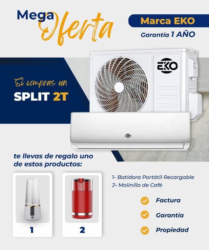 Split 2 Toneladas Marca EKO

📌 *_Con la compra se incluye de Regalo un  Molinillo de café o Batidora Portátil