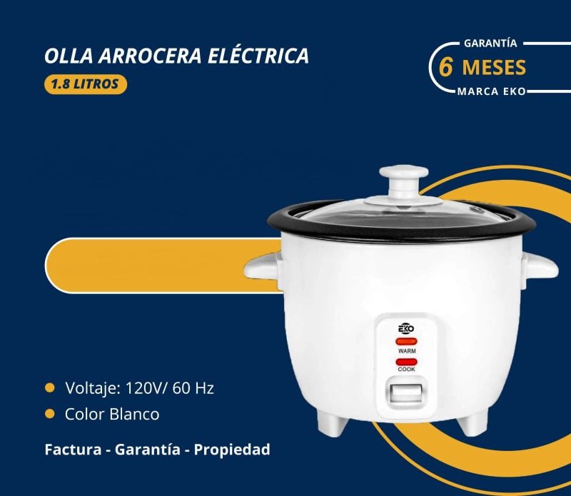 Olla arrocera 1.8L Marca Eko  blanca