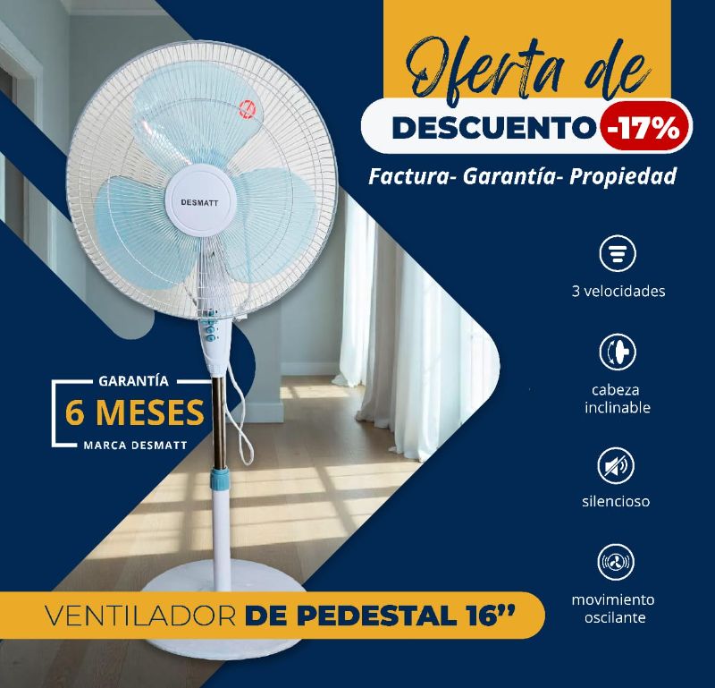 Ventilador de pedestal Marca Desmatt de 16 pulgada