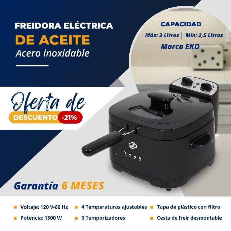 Freidora Eléctrica de Aceite 2.5 L Marca EKO