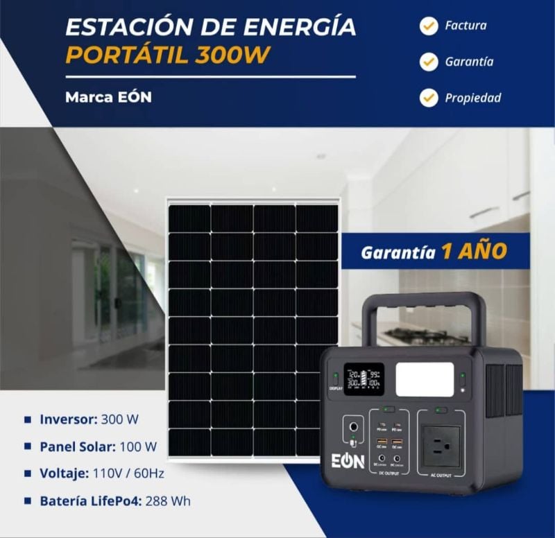 Estación de Energía Portátil 300w Marca EÒN Panel Solar 100w