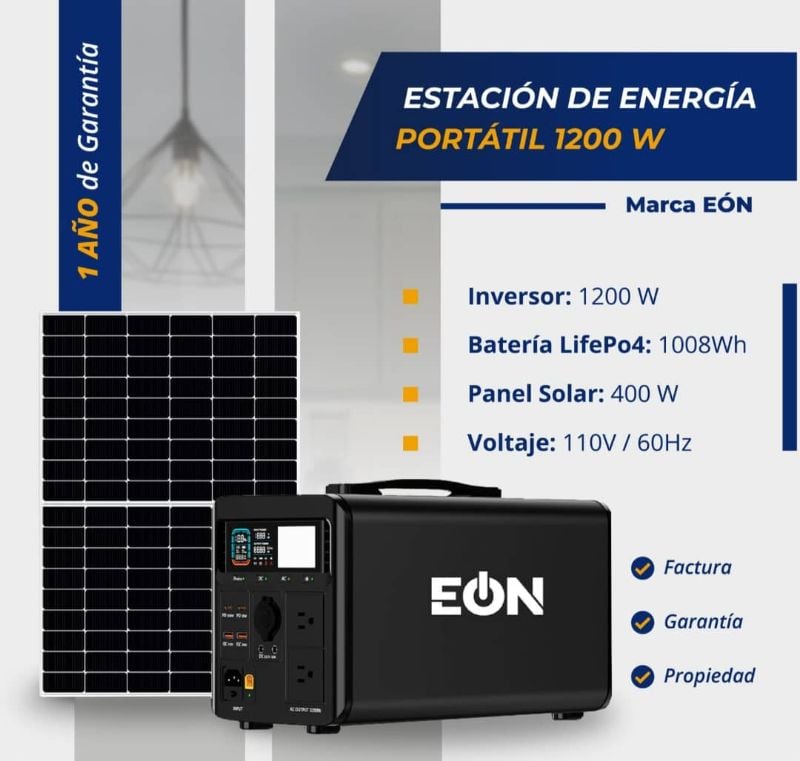 Estación de Energía Portátil 1200w Marca EÒN Panel Solar 300w