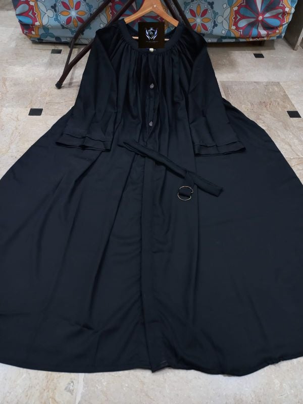 ✨Sleeves Layer Both Sided Pocket And Kaaj Button Abaya With Belt✨