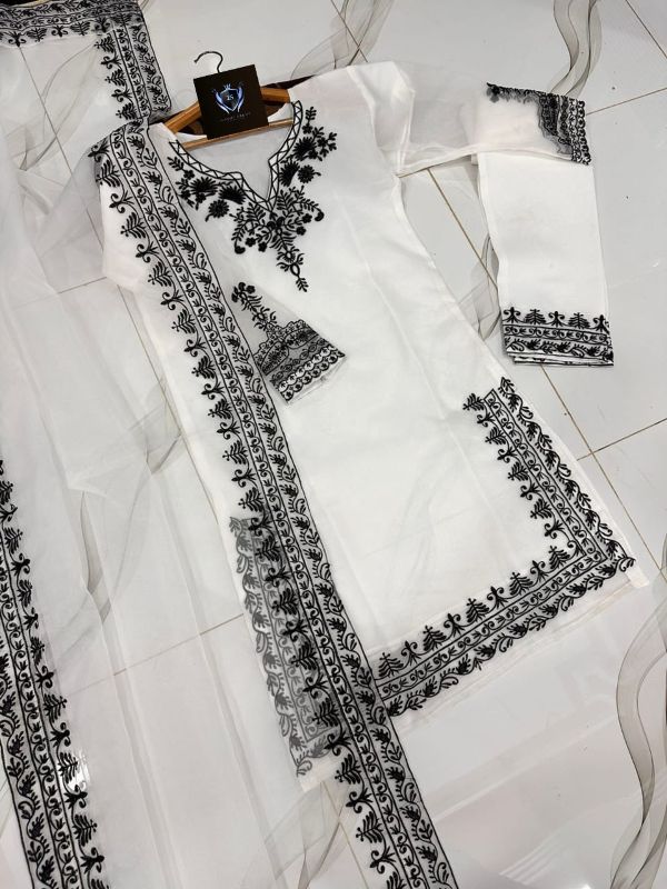 Neck, Sleeves Daman Embroidered with Embroidered Trouser and Dupatta 3PCs