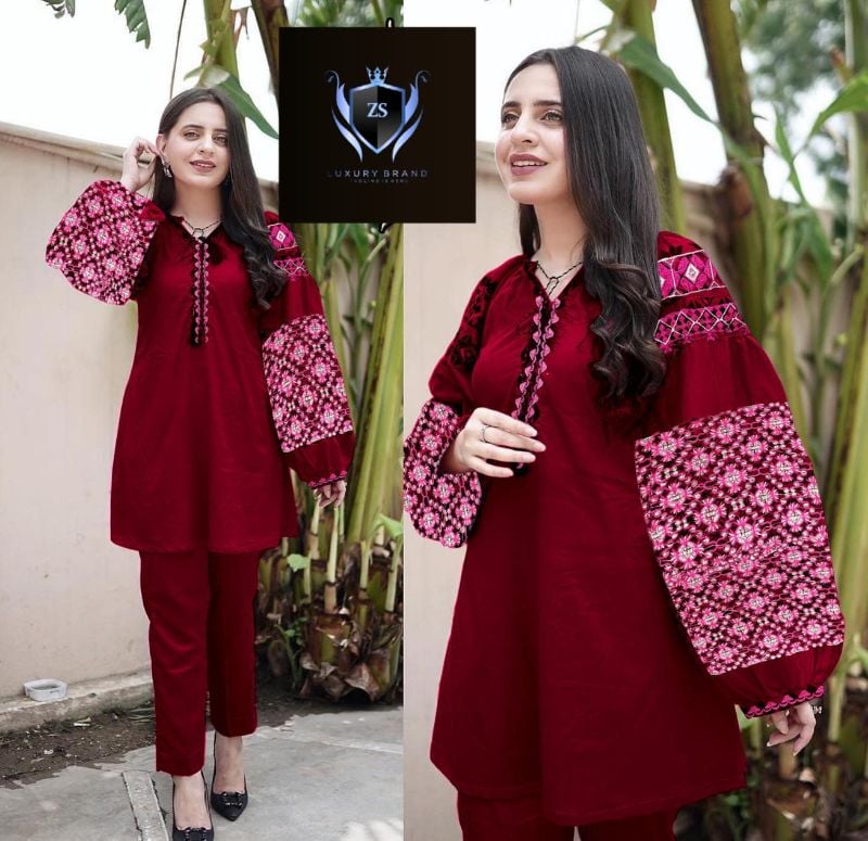 Heavy Sleeves Embroidery 2pcs Suit