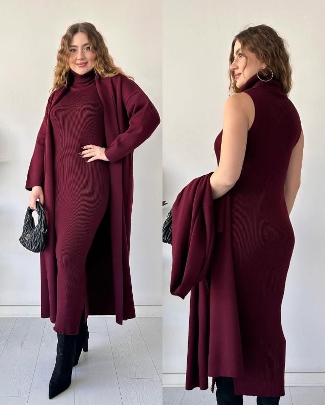 🔥 Body Fitted Long Highneck with Upper Long Drop Shoulder Coat (2PCs)