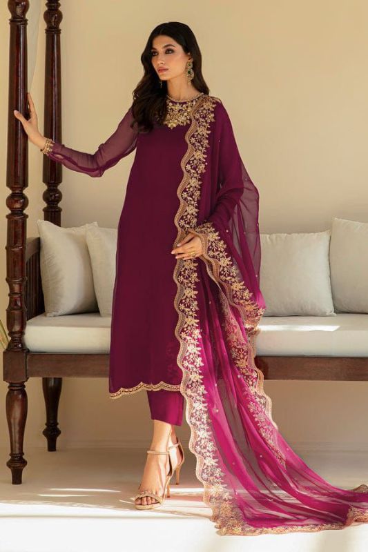 Addawork Chiffon 3 Pcs Suit