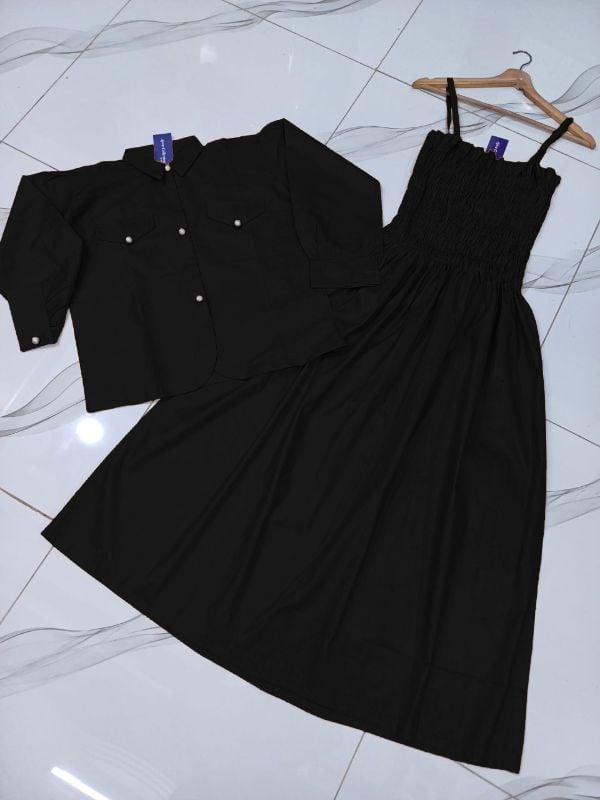 👗 Kaaj Button Coati with Gazzer Romper Frock – 2 Pcs Set