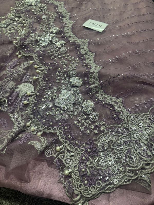 Net Saree Embroidered Sequence Hand Embellished Luxury Unstitched💜