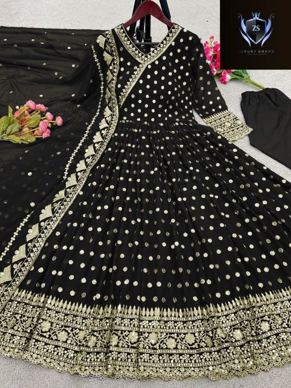 Angrakha Style Embroidered Maxi with Dupatta – 3PCs