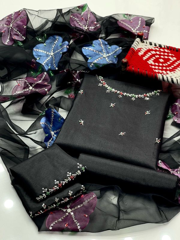 Indian Organza Fabric HandWork Brush Painted & Zarri Work Dupatta (13 Bunches Dupatta)🅰️