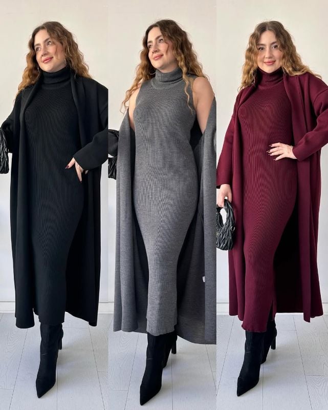 🔥 Body Fitted Long Highneck with Upper Long Drop Shoulder Coat (2PCs)
