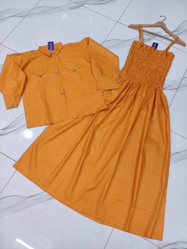 👗 Kaaj Button Coati with Gazzer Romper Frock – 2 Pcs Set
