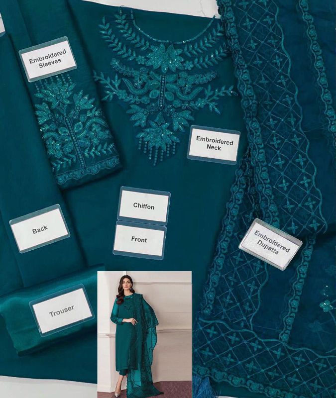 Chiffon Embroidered Sequence Unstitched 3Pc✓😊