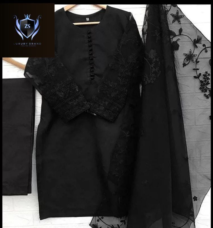 3PCs Embroidery Shirt With Embroidered Dupatta