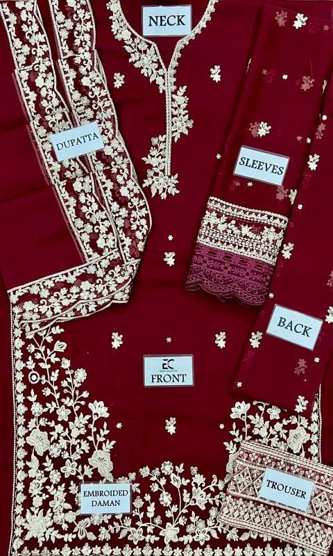 Chiffon Embroidered Sequence Unstitched 3Pc✓