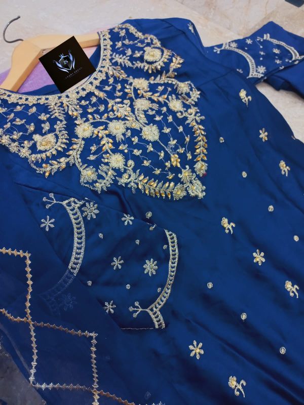 Heavy Neck,Border Embroidery With Handwork Long Maxi With Full Emb Dupatta 3Piece
