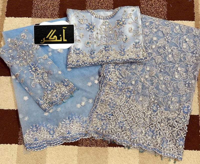Net Saree Embroidered Hand Embellished Luxury Unstitched 3Pc®✓
Maria.B
