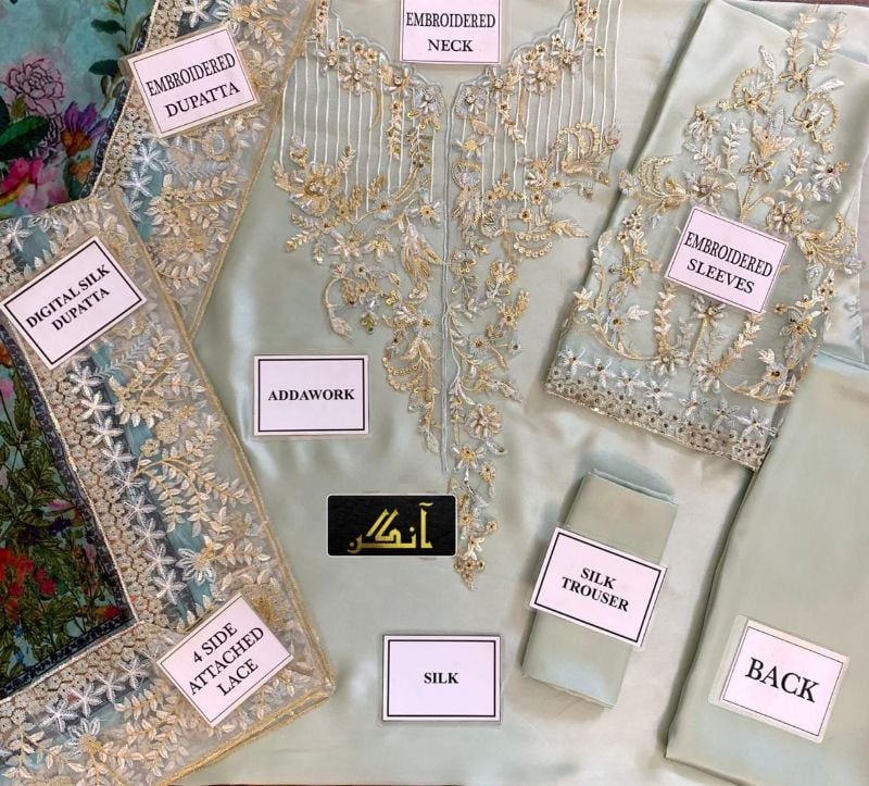 Shamooz Silk Embroidered & Adda Work Luxury Unstiched 3Pc✓