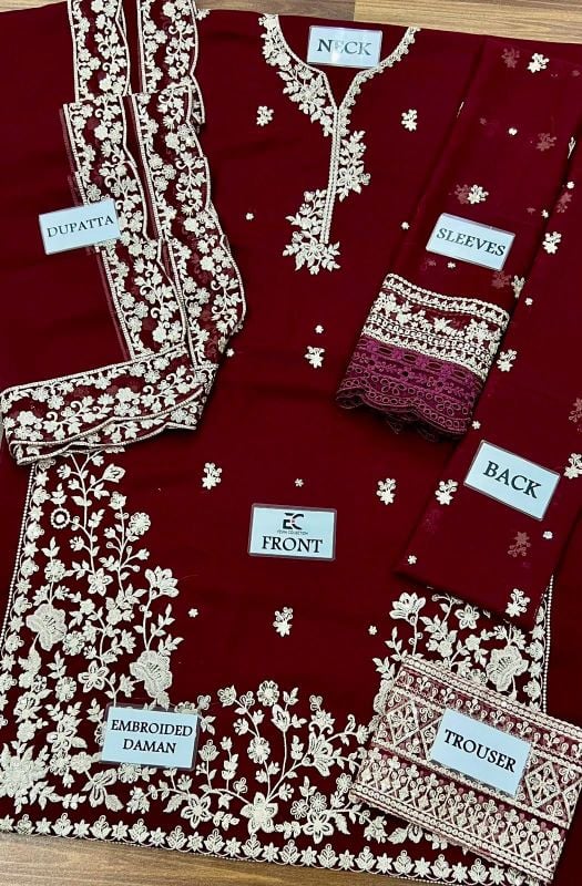 Chiffon Embroidered Sequence Unstitched 3Pc✓