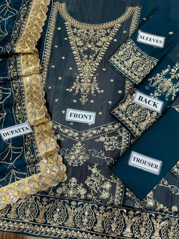 Chiffon Work Sequence Unstitched 3Pc Suit With Malai Trouser