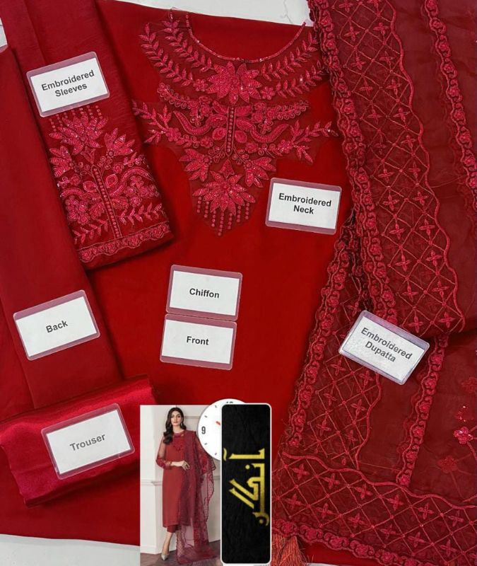 Chiffon Embroidered Sequence Unstitched 3Pc✓😊